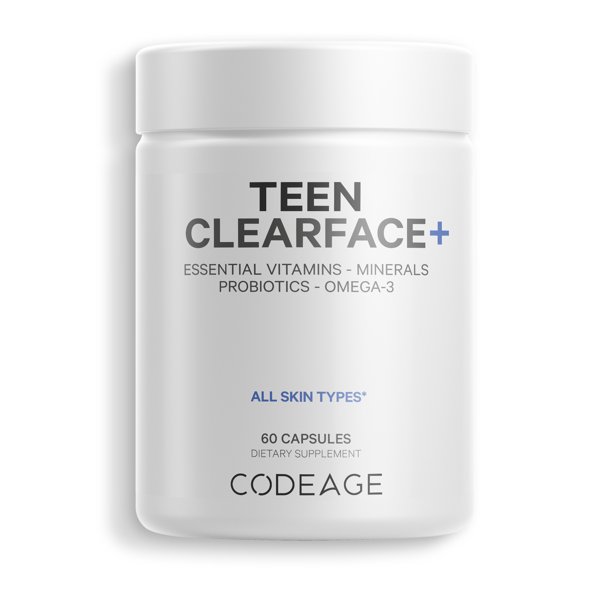 Codeage Teen Clearface, Vitamins A, C, D3, E, Pantothenic Acid, Niacin, Zinc, Probiotics, Omega