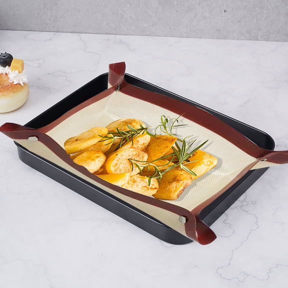 Leakproof Silicone Baking Mat with Metal Snap Lock Edges Nonstick Oven Liners, Reusable Heat Resistant Fiber Cooking Sheet, Corners Snap into Leak Proof Roasting Tray, For Roasting Chicken