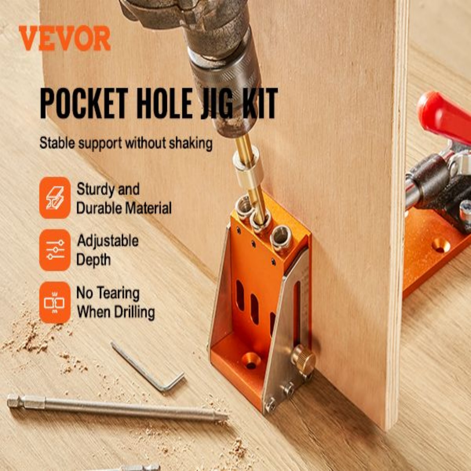 30 Pcs Pocket Hole Jig Kit  Adjustable & Easy to Use Pocket Hole Jig System with Step Drills  Drill Stop Rings  Wrenches  and Square Drive Bits  Dual Scale Marks for DIY Carpentry Project