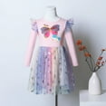 thumbnail image 2 of Odeerbi Kids Girls Sequin Rainbow Tulle Dress Cute Butterfly Print Sparkly Dress Kids Fashion Solid Color Mesh Long Sleeve Dress Kids Girls Clothes, 2 of 9
