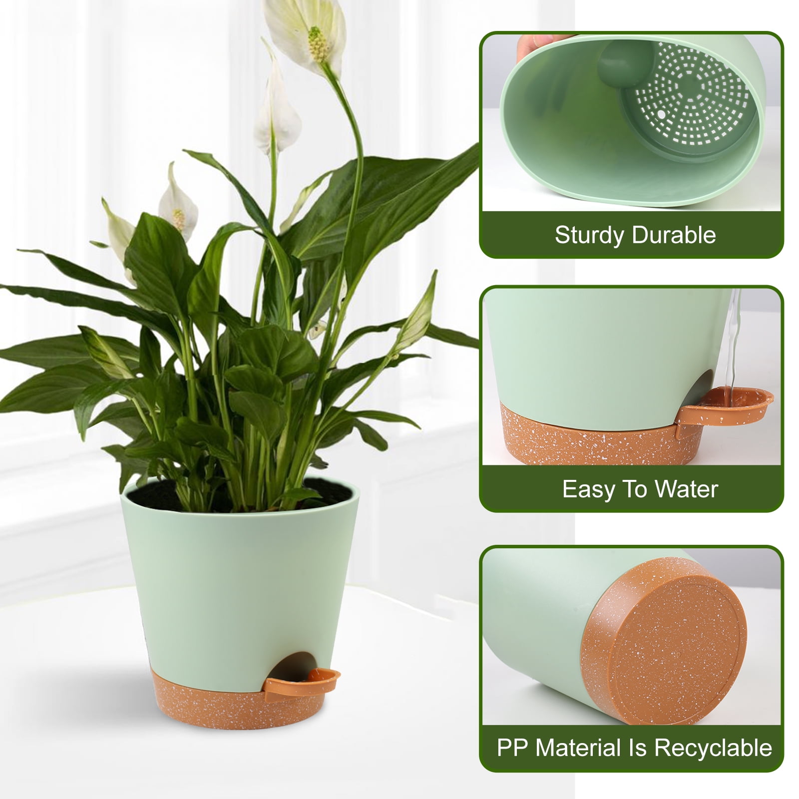 Guirnd Indoor Self Watering Planters with Drainage Holes and Saucers,8,7,6.5,6,5.5,5 inches, 6 Pots
