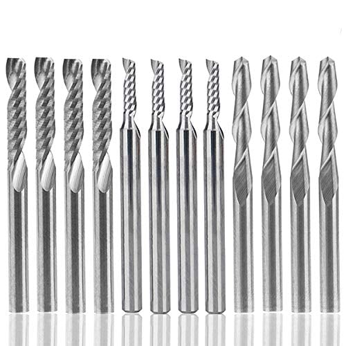 Double-Flute End Mill Milling Cutters Set 10Pcs Titanium Coated Tungsten Carbide Steel Engraving Cutters Bits 1/8 Shank