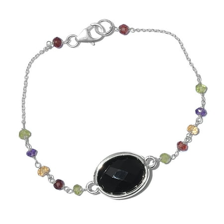 - Women's Silver Platinum Plated Round Black Onyx Bead Strand Bracelet 7.25