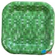 Minecraft Inspired Block Pattern Small 7 Inch Square Party Cake Plates - Green