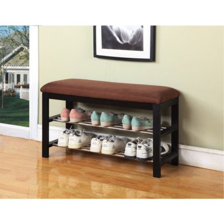 Chocolate Microfiber Black Frame Shoe Rack Bench Walmart Com