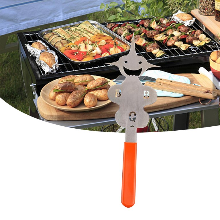 Gill Fork bbq Accessories Multifunctional Stainless Steel Reusable Grill  Tools Supplies for Party Picnic Camping Grilling Beef girl face orange