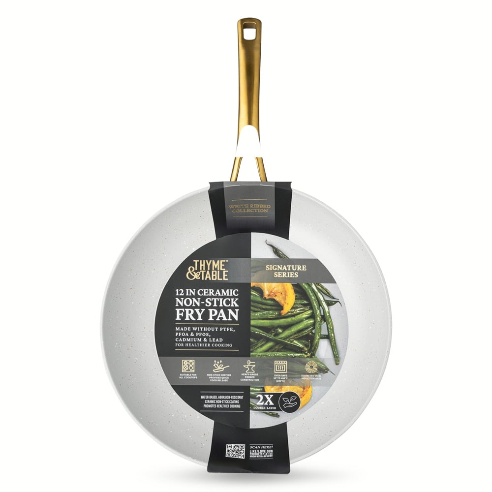 Thyme & Table 12" Non-Stick Signature Ribbed Fry Pan- White & Gold
