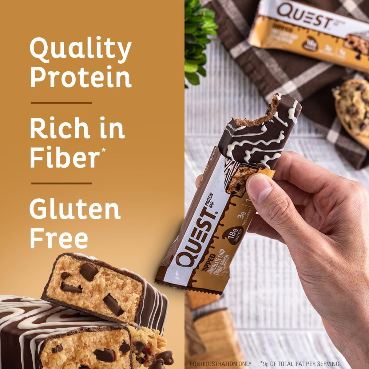 (6 pack) Quest Dipped Protein Bars, 18g Protein, Gluten Free, Chocolate Chip Cookie Dough, 4 Count