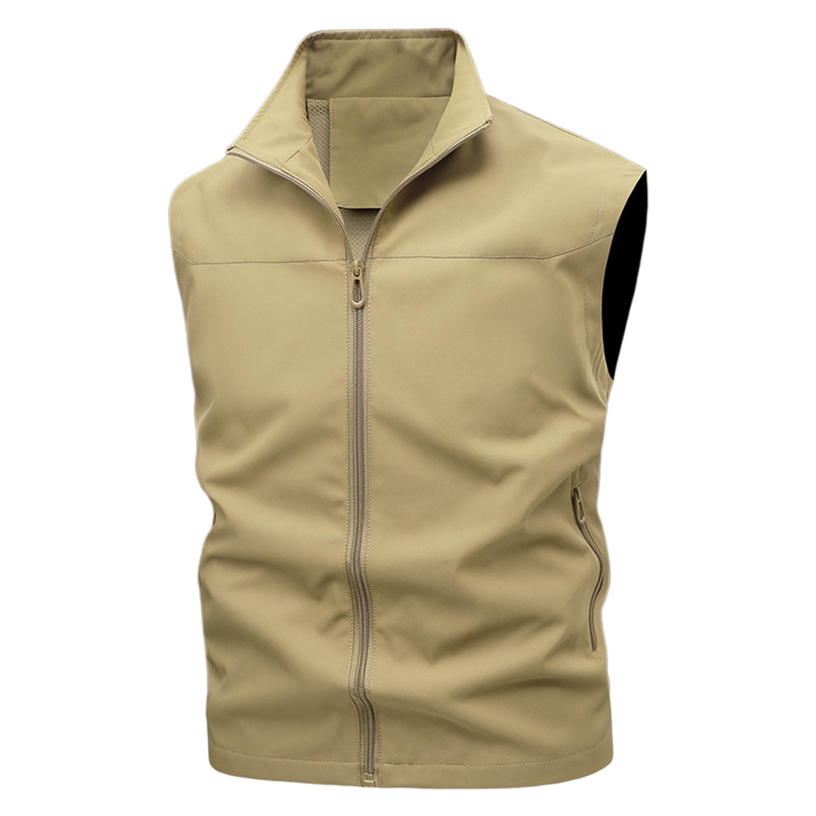 uublik Men's Lightweight Vest Sleeveless Outdoor Work Jacket for Travel Hiking Running Khaki