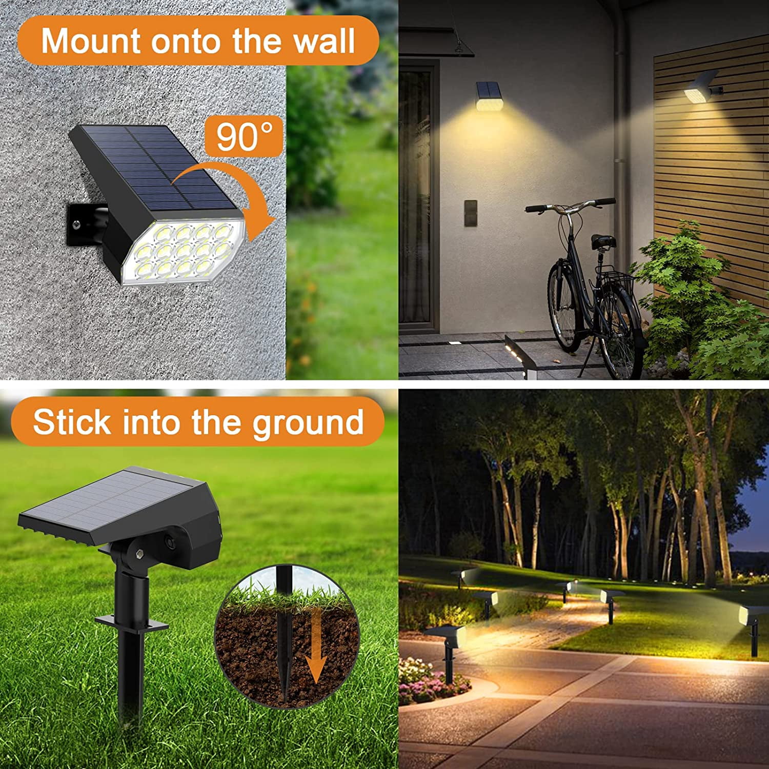 Solar Spot Lights Outdoor, [10 Pack/52 LED/3 Modes] Solar Landscape Spotlights, Solar Powered Security Lights, IP68 Waterproof Wall Lights for Outsides Walkway Yard Garden Driveway(Warm White)