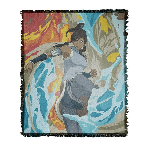 Nickelodeon Brand Blanket, 50"x60" Korra Avatar Woven Tapestry Cotton Blend Fringed Throw Blanket