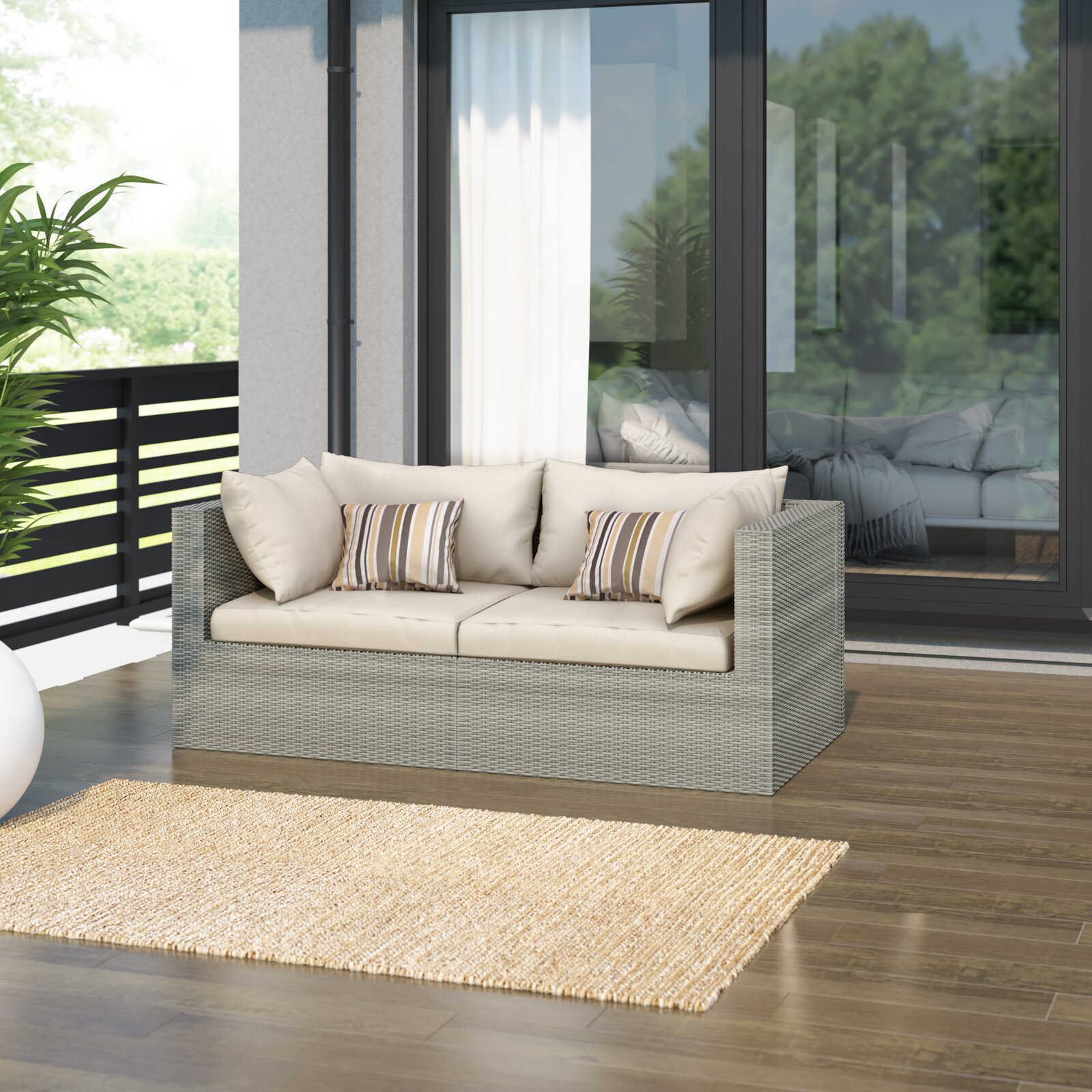 Karhonda 32.28'' Wide Outdoor Wicker Loveseat with Cushions, Weight