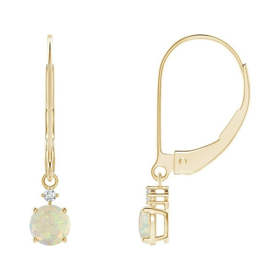 ANGARA Natural Solitaire Opal Dangle Earrings with Diamond in 14K Yellow Gold for Women (Size-4mm) | October Birthstone, Birthday, Anniversary, Jewelry Gift for Women | Natural Opal Earrings