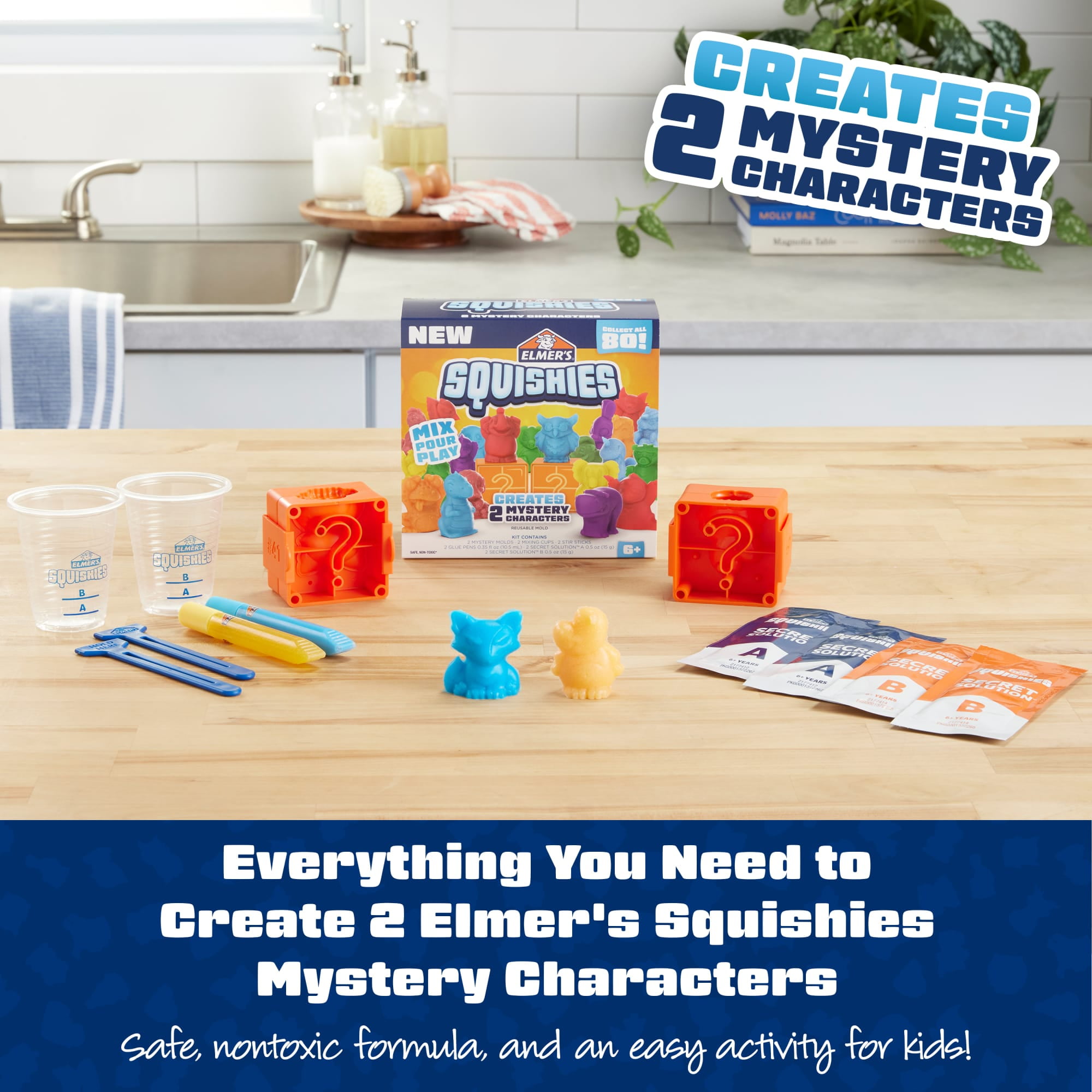 Elmer’s Squishies DIY Squishy Toy Kit, 2 Count Mystery Characters, Ages 6+