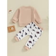 thumbnail image 3 of Infant Boy Spring Cartoon Dinosaur Pattern Long Sleeve Round Neck Sweatshirt Elastic Waist Pants 2Pcs Outfit, 3 of 8