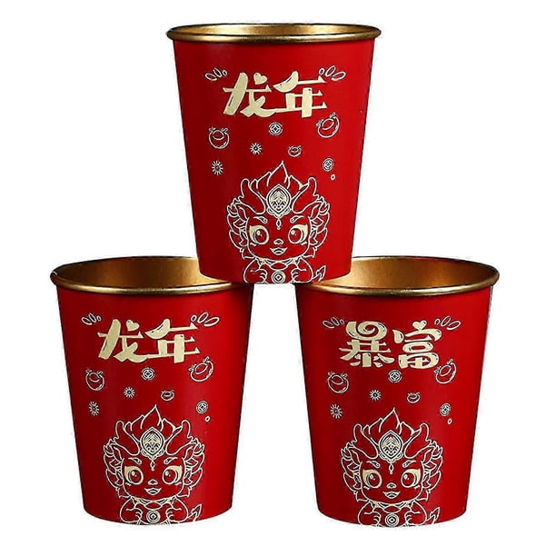 2026 50Pcs Disposable Paper Cups Red Dragon Spring Festival Insulated Leak-Proof Food-Grade Printing Light Luxury Paper Cup mefala