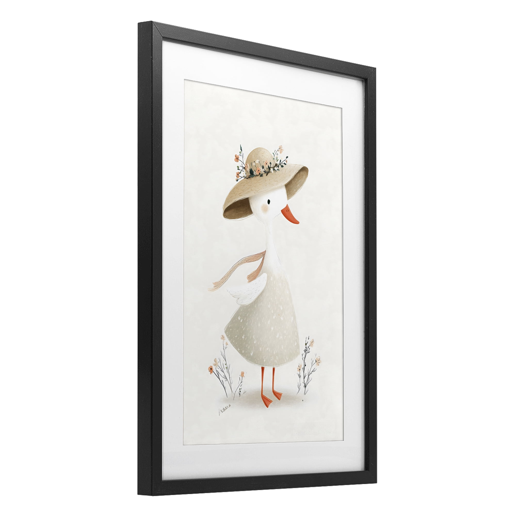 Stupell Industries Charming Goose in Sunhat Black Framed Print Under Glass, design by Ink Drop Loft