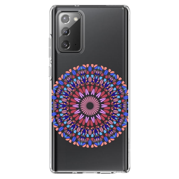 DistinctInk Clear Shockproof Hybrid Case for Galaxy Note 20 ULTRA (6.9" Screen) - TPU Bumper Acrylic Back Tempered Glass Screen Protector - Modern Mandala - Blue Red Pink