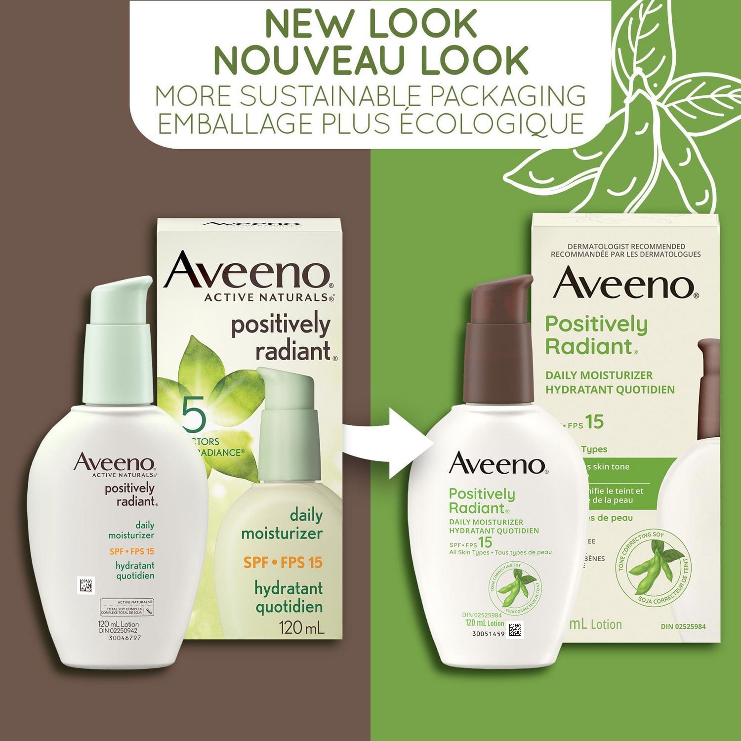Aveeno Positively Radiant Daily Moisturizer SPF 15, Dry Skin Lotion, Face Cream, Hypoallergenic, Soy Formula, 120 mL