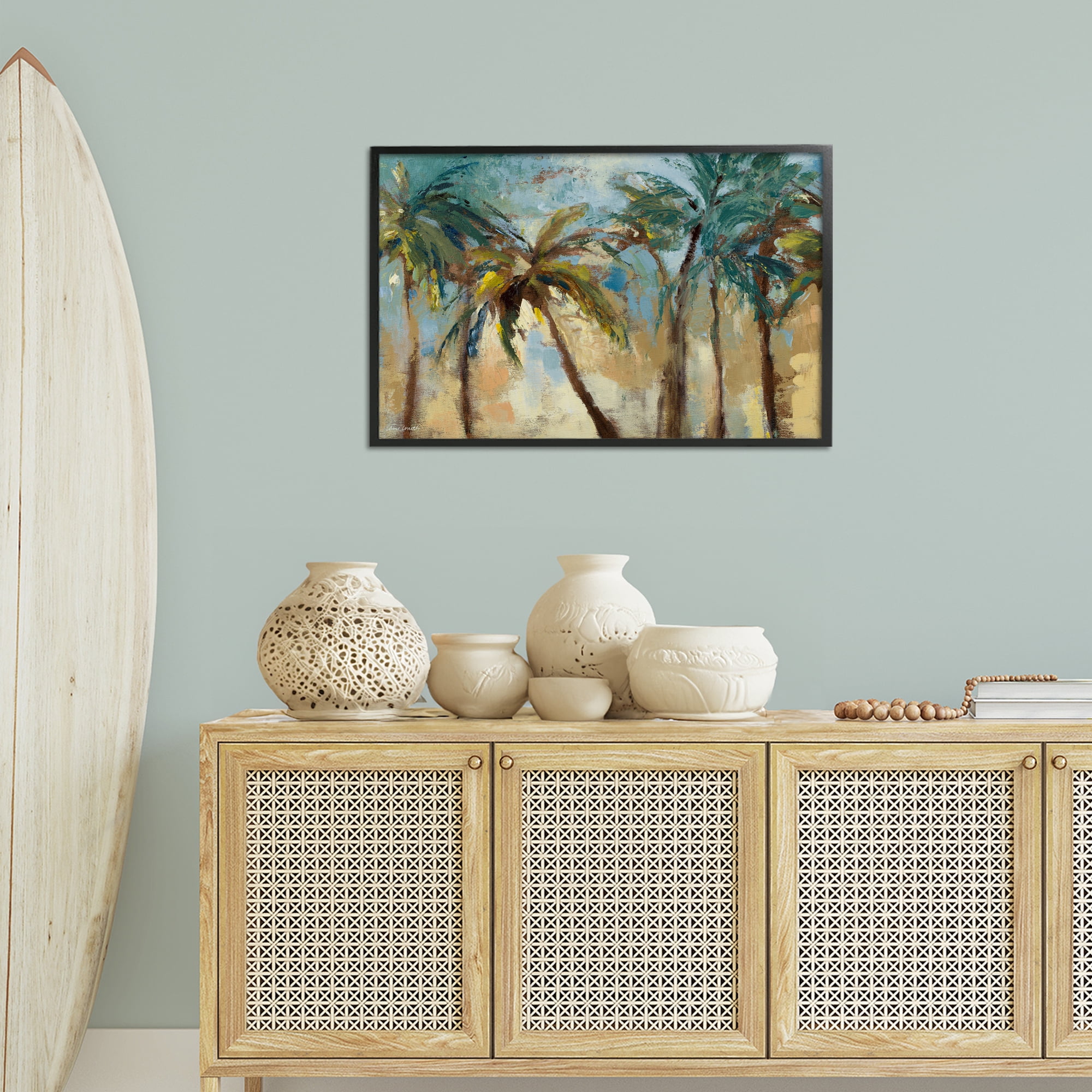 Stupell Industries Abstract Brushed Palms Botanical & Floral Painting Black Framed Art Print Wall Art, 30 x 20