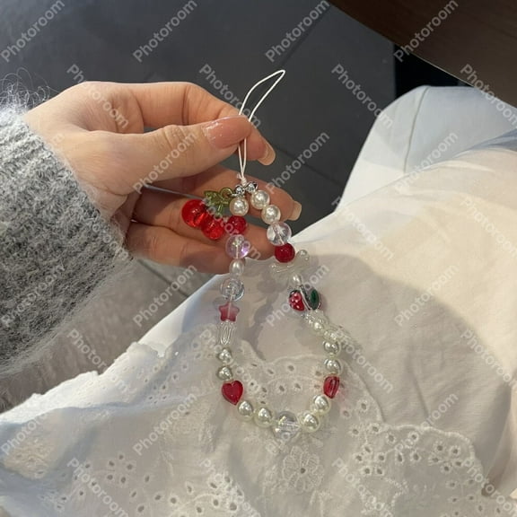 1 pcs Cherry Cream Bow Phone Chain Lanyard-CCD Camera Girls Backpack Pendant-Retro Short Accessories