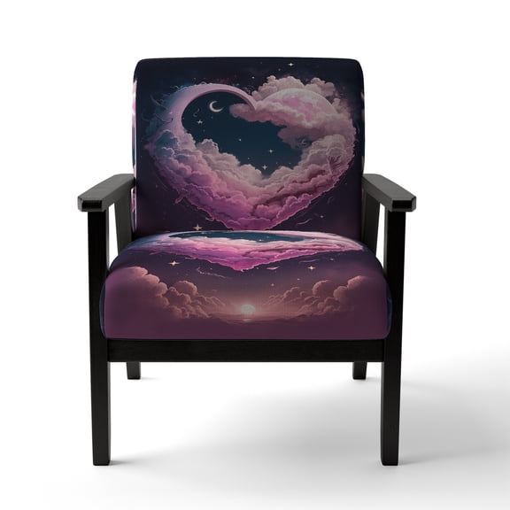 Designart "Heart-Shaped Cotton Candy Clouds II" Pink Modern Upholstered Accent Chair - Modern Arm Chair For Bedroom