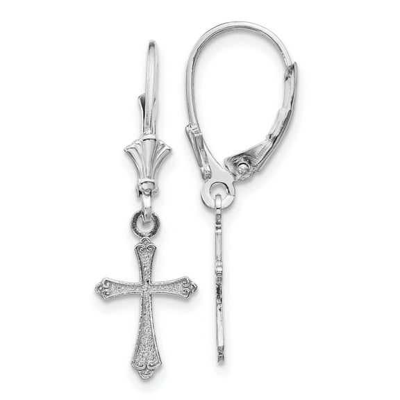 14k White Gold Cross Leverback Earrings