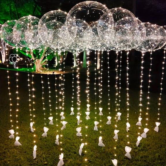 10pcs LED String Lights with 20in Bobo Balloons, Transparent Party Lights for Birthday Wedding Christmas Halloween Graduation Decoration, Reusable Balloon Garland