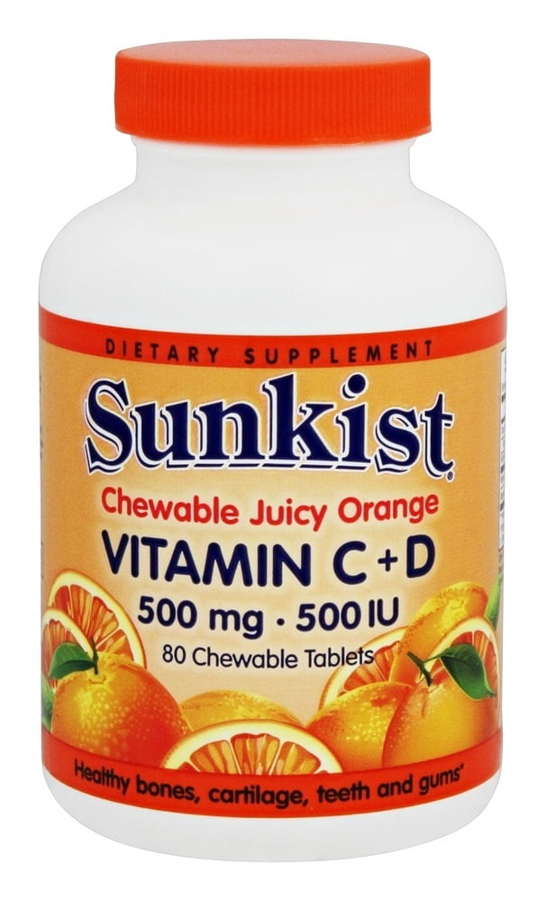 Sunkist Vitamin C + D Juicy Orange 80 Chewable Tablets