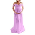 thumbnail image 5 of Yteetum Maternity Dress for Photoshoot Women Off Shoulder Pregnants Sexy Photography Ruffled Short Sleeve Long Dress Pregnant Woman Front Split Floor Length Dresses Nursing Long Dress, 5 of 8