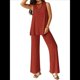 thumbnail image 1 of Conjunto de Dos Piezas para Mujer, Verano 2025, Camiseta Holgada Informal con Pantalones Anchos, Chándal A Juego. Vino Tinto M, 1 of 7