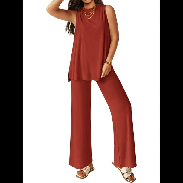 Conjunto de Dos Piezas para Mujer, Verano 2025, Camiseta Holgada Informal con Pantalones Anchos, Chándal A Juego. Vino Tinto XXL
