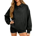 thumbnail image 2 of yuCgh Women's Button-Up Collar Pullover Top with Pocket, Casual Long Sleeve Blouse, Soft Cotton Blend, Fashion Everyday Wear for Women,Dark Gray 2XL, 2 of 8