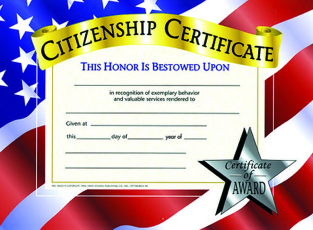 Hayes Citizenship Certificate, 11 x 8-1/2 inches, Paper, Pack of 30