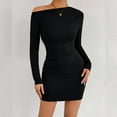 thumbnail image 5 of JIAYUE Women's Dress Mini Off Shoulder Slant Neck Long Sleeve Bodycon With Ruffle Casual Party Wear Stylish Female Dresses, 5 of 7