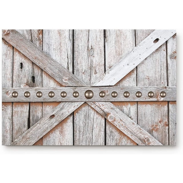 PartyShow Rectangle Indoor Mat Throw Carpet 18 x 30 Inches, Natural Wooden Stripes Door Non Slip Soft Backing Absorbent Rugs for Entryway/Floors/Living Room, Metal Rivets Decor Farm Barn Garage