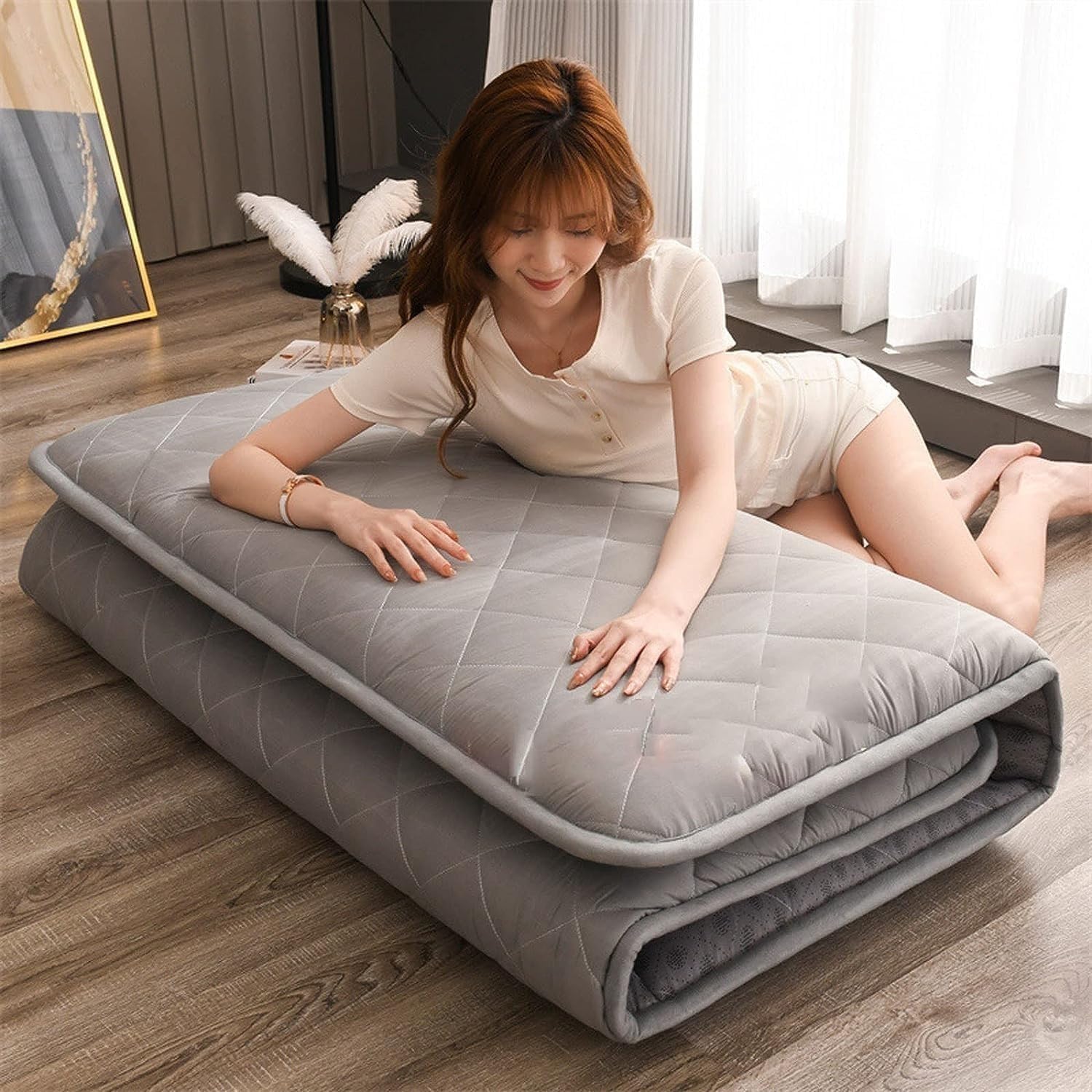 Matelas Futon Japonais Pliable - 90x190 Cm - Épaisseur 10 Cm - Pour Sol, Canapé-lit Ou Dortoir