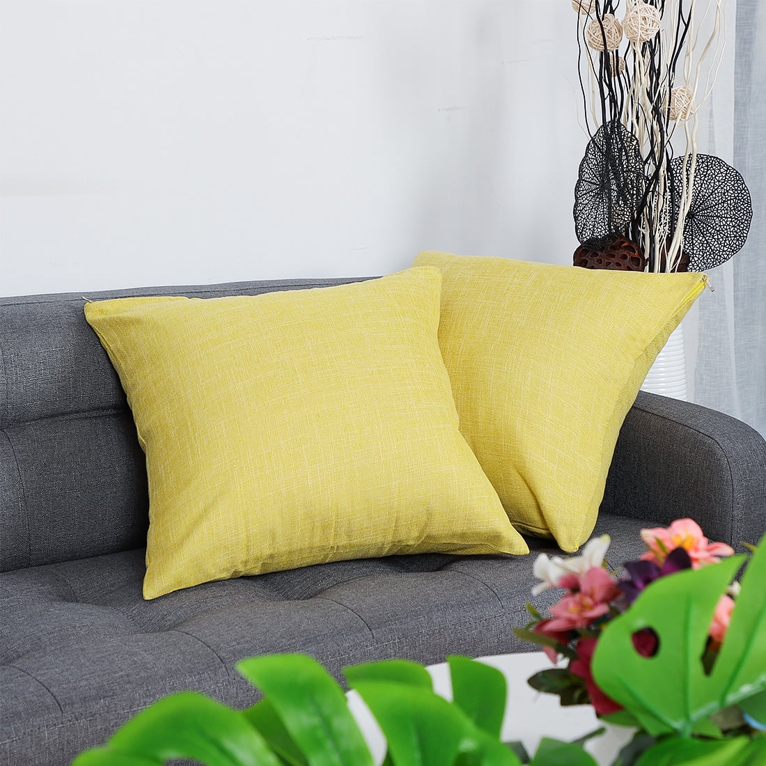Unique Bargains 2 Pack Cotton Linen Throw Pillow Covers 18" x 18" Yellow