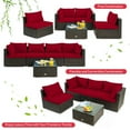 thumbnail image 4 of Yardi Yard 5 Pieces Cushioned Patio Rattan Furniture Set with Glass Table, Sectional Conversation Couch Set with Adjustable Aluminum Foot Pads, Furniture Set for Outdoor, Red, 4 of 6