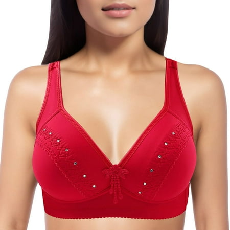 BYHONG Women s Wireless Bra with Seamless Smooth Comfort Wirefree T Shirt Bra Red 36