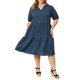 thumbnail image 2 of Vestido de cuadros de talla grande para mujer Grace & Grandeur, con cuello de pico, mangas abullonadas, midi, de capas, casual, para primavera y verano, con bolsillos, 4X azul marino, 2 of 6
