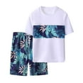 thumbnail image 1 of HXWCHs Boys Swim Trunks Mesh Liner Boys Summer Swim Set Short Sleeve Rash Guard Shirt and Trunks with Tropical Leaf Print for Surfing Beach Pool Activities 12-13 Years Green, 1 of 7