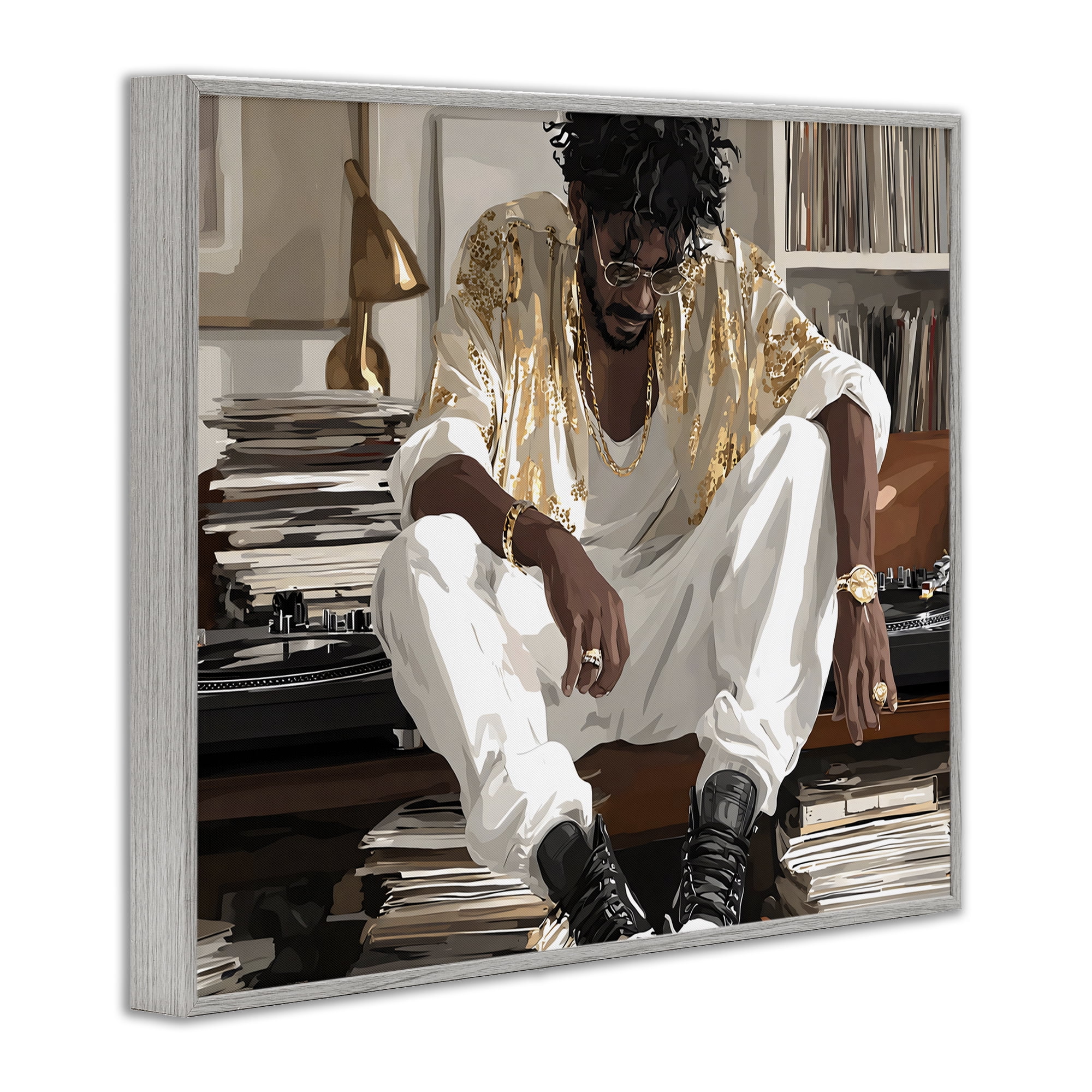 Stupell Industries DJ with Record Collection Gray Framed Giclee Art, design by Franklyn Gregory