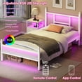 thumbnail image 4 of Fairy Twin Bed Frame with Charging Station, Metal Platform Bed with LED Lights, White, 4 of 8