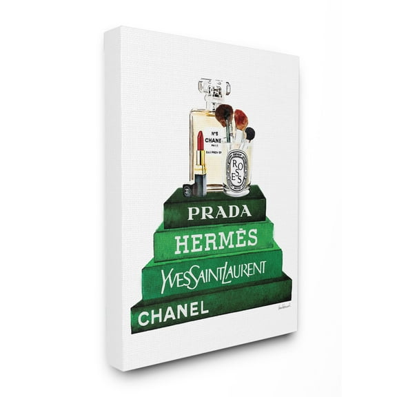 Stupell Industries Fashion Designer Makeup Bookstack Green Watercolor Canvas Wall Art by Amanda Greenwood