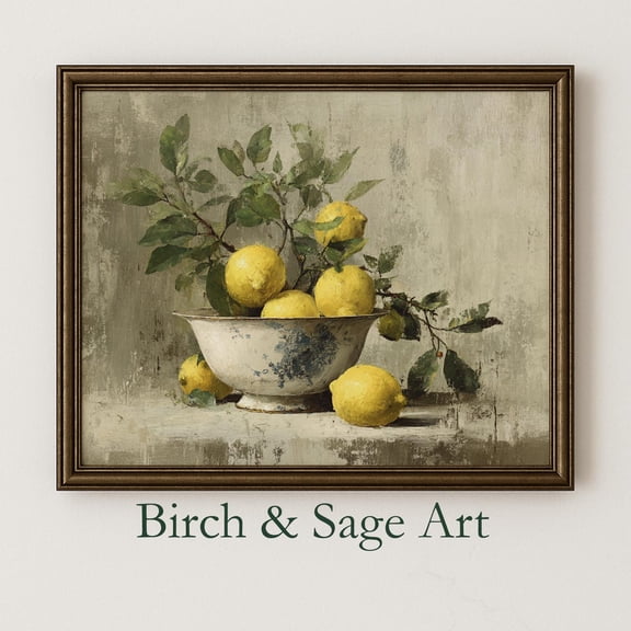 Vintage Bowl of Lemons Print Poster Rustic Kitchen Wall Art, Goya Style , Cottagecore Farmhouse Decor Print Poster 336, Size 8x12 UNFFRAMED F03.1.6l3227