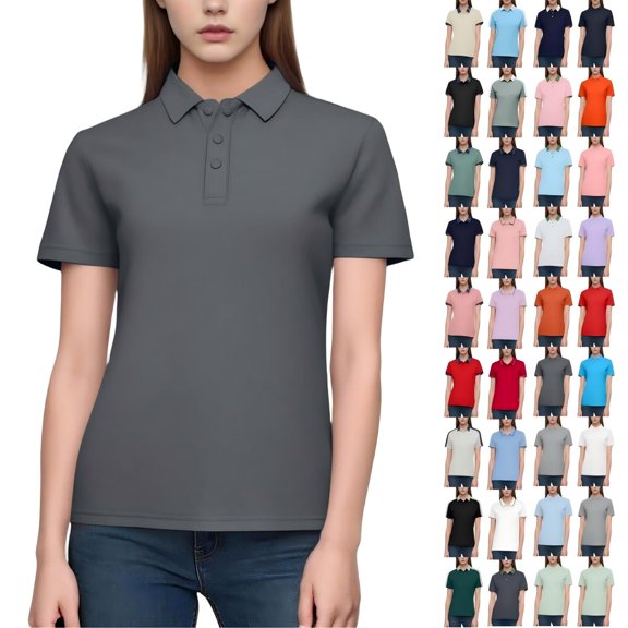 Tqcoqu Womens Polos Shirts with Collar Short Sleeve Golf Shirts Casual Business Work Top V Neck Classic Fitted Shirt,Beige Women's S-XXXXL