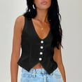 thumbnail image 2 of V Neck Basic Waistcoat Casual Style Women Simple Office Work Suit (Black S), 2 of 6
