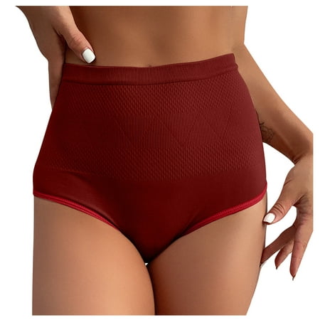 

Knosfe Women s Panties High Waisted Seamless Lace Tummy Control Brief Underwear Wine Red M