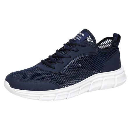 

XIAQUJ Fashion Spring and Summer Men Sports Shoes Flat Bottom Lightweight Fly Woven Mesh Hollow Design Breathable Comfortable Solid Color Lace Up Sneakers for Men Dark Blue 11(44)
